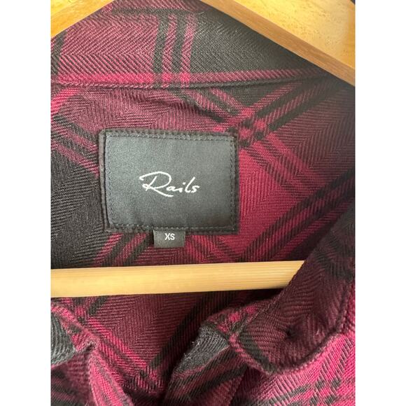Rails black and cranberry plaid button up - Picture 2 of 4